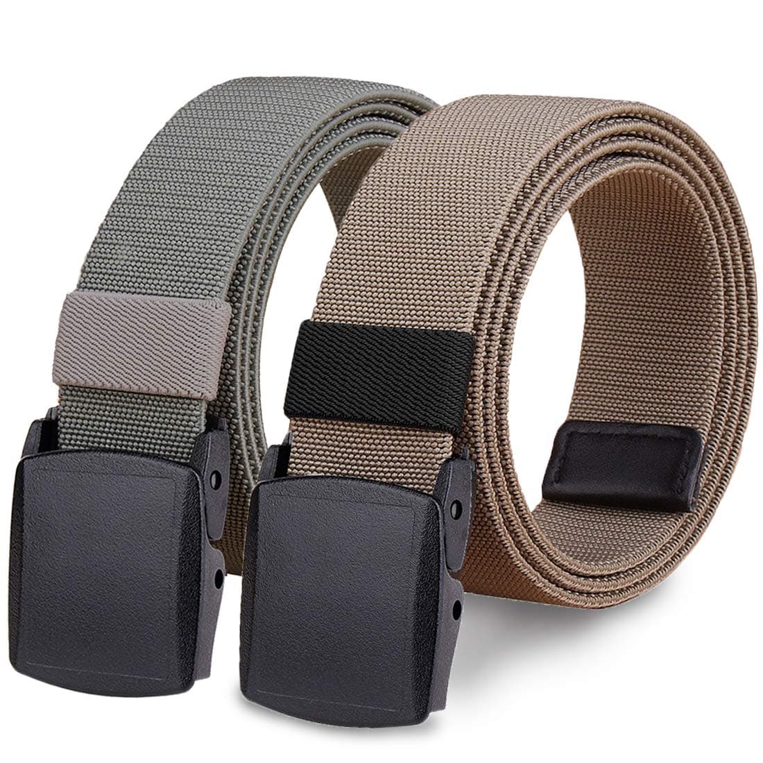 HOANAN2-Pack Elastic Stretch Belt, Men’s All Size No Metal Nylon Tactical Hiking Belt
