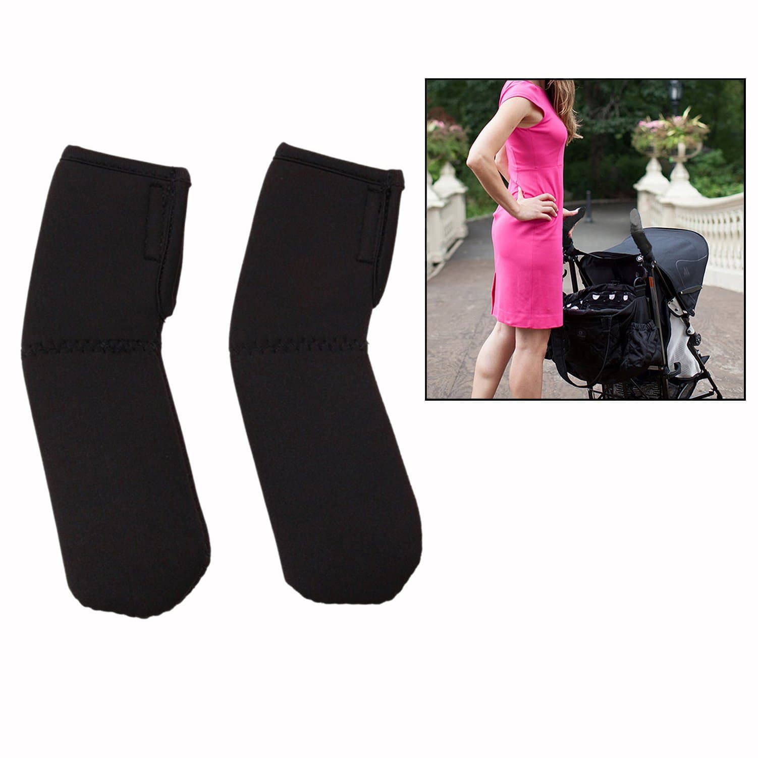 1 Pair Baby Stroller Grip Cover Stroller Handle Elasticity Protector Cover (Black)