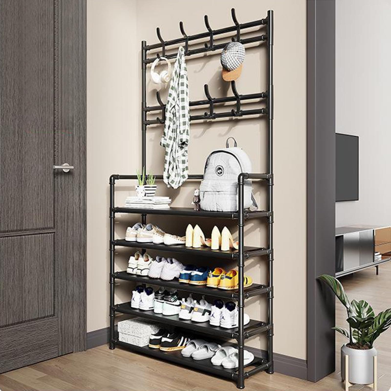 5-Tier Coat and Shoe Rack – Space-Saving Entryway Organizer for Front Door, Bedroom, Hallway, Office – Easy Assembly, Multifunctional Storage Solution