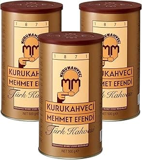 KURUKAHVECI MEHMET EFENDI Turkish Coffee, Arabica Beans, Roasted Ground,Rich Aroma, Fresh, Medium to Heavy-bodied, Original Taste Since 1871 (17.6 OZ / 500 Gr) Pack of 3