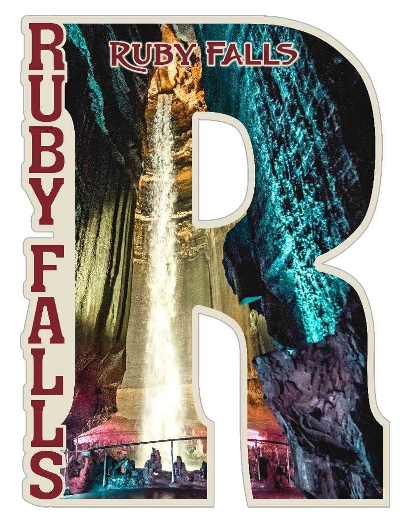 Ruby Falls Colorful Waterfall in Cave Capital R Collage Fridge Magnet