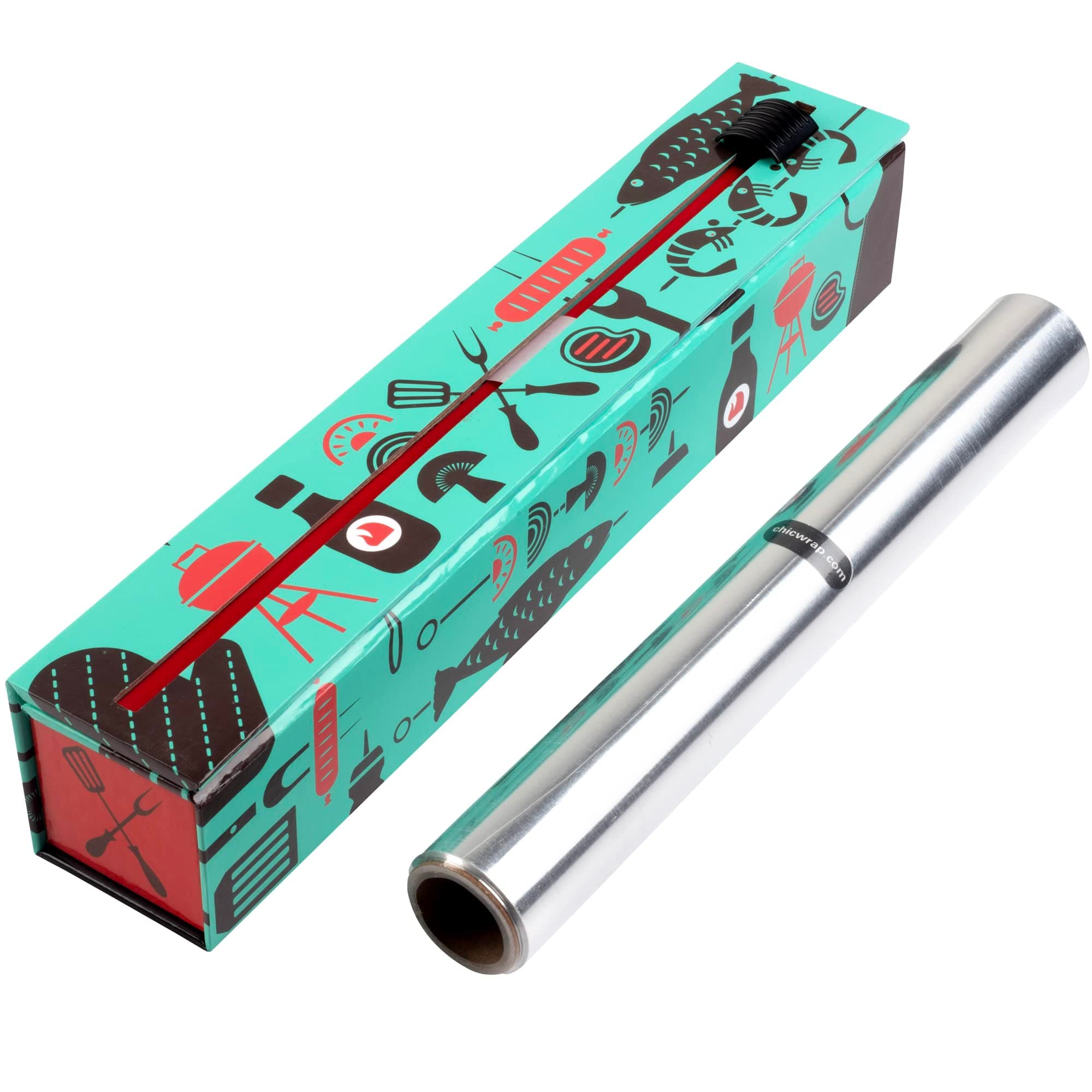 BBQ Tools Refillable Foil Dispenser - One 12"x 30' Roll of Professional Grade Aluminum Foil - Reusable Dispenser w/Slide Cutter - Kosher Certified - Reduces Waste & Saves Money