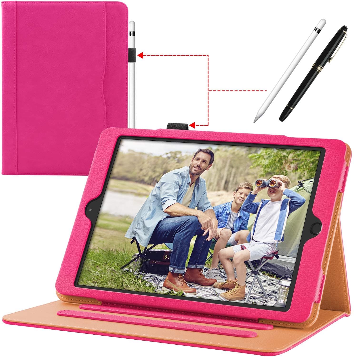 New iPad 9.7 inch 2018/2017 [ 6th / 5th Generation ] Leather Case with Apple Pencil Holder, Corner Protection, Stand Folio Cover Case and Auto Wake/Sleep, Also Fit iPad Air 2/iPad Air, Pink