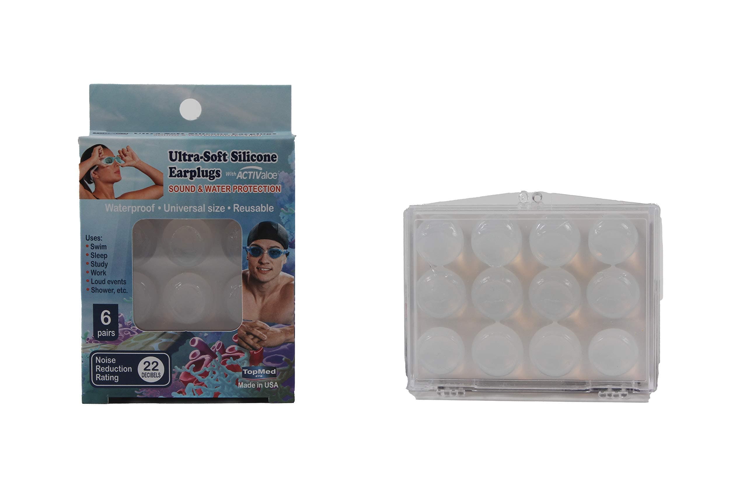 TOPMED ETS Top Med Soft Silicone Earplugs Value Pack, 6 Pairs Moldable Silicone Putty Ear Plugs for Sleeping, Snoring, Swimming, Travel