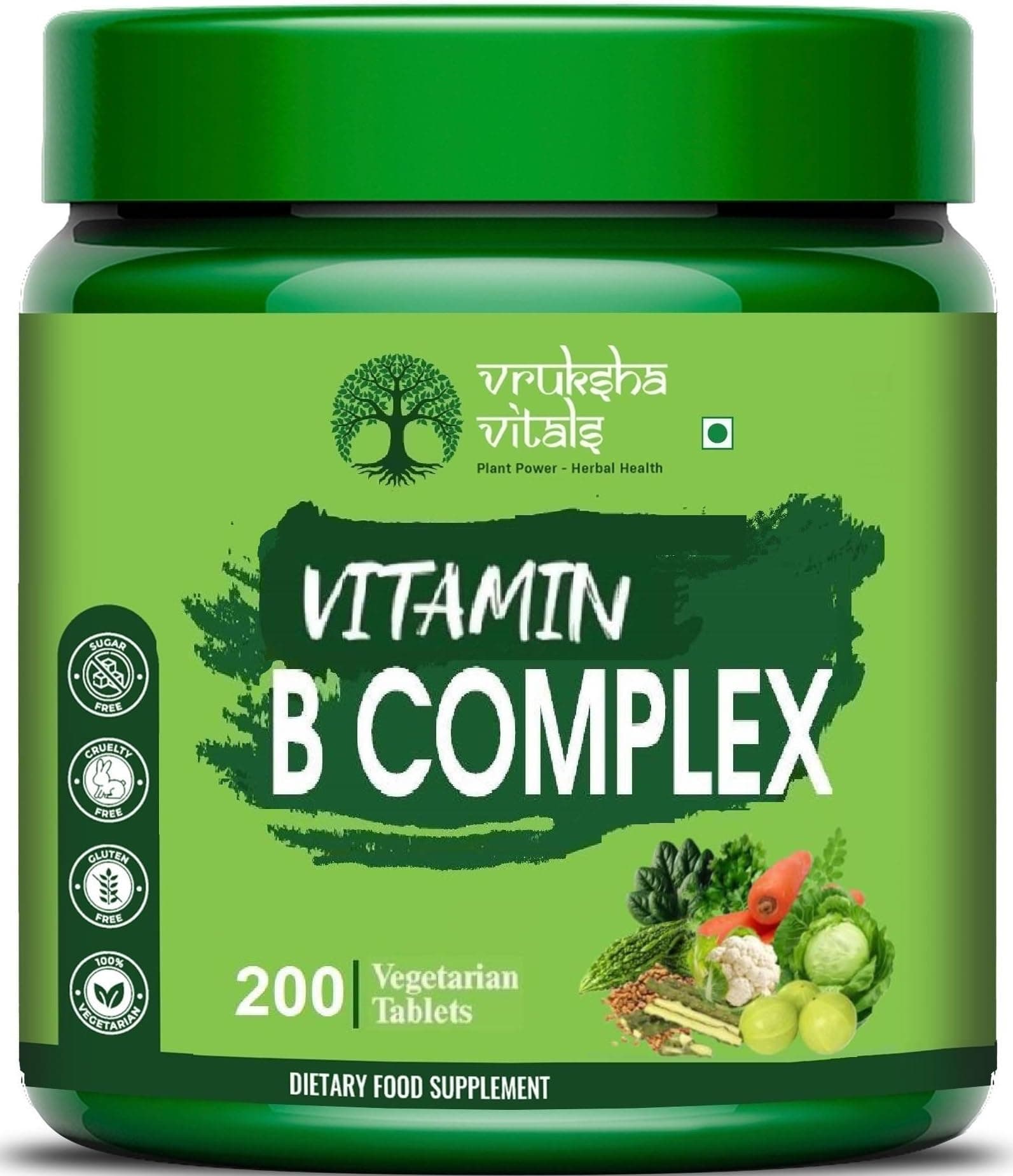 Vruksha Vitals Vitamin B Complex 100% RDA - 200 Tablets/Capsules - B Vitamins Supplement (B1, B2, B3, B5, B6, B7, B9, B12) (With Mecobalamine)