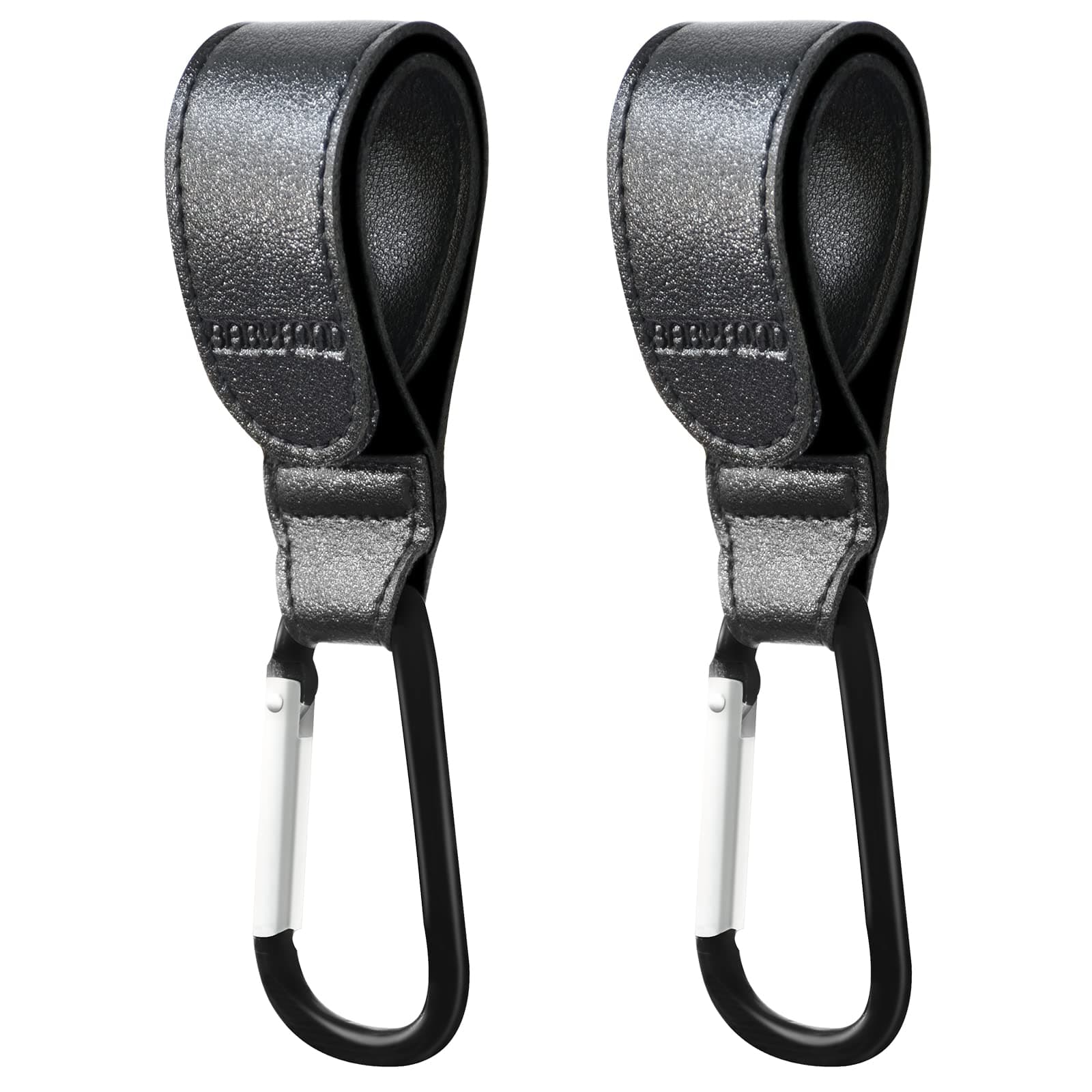 2Pcs Stroller Hooks for Hanging, Babyfond Premium Leather Style Stroller Clip Straps, Baby Stroller Hooks for Diaper Bags Grocery Shopping Bags, Mommy Hook for Stroller(Black)