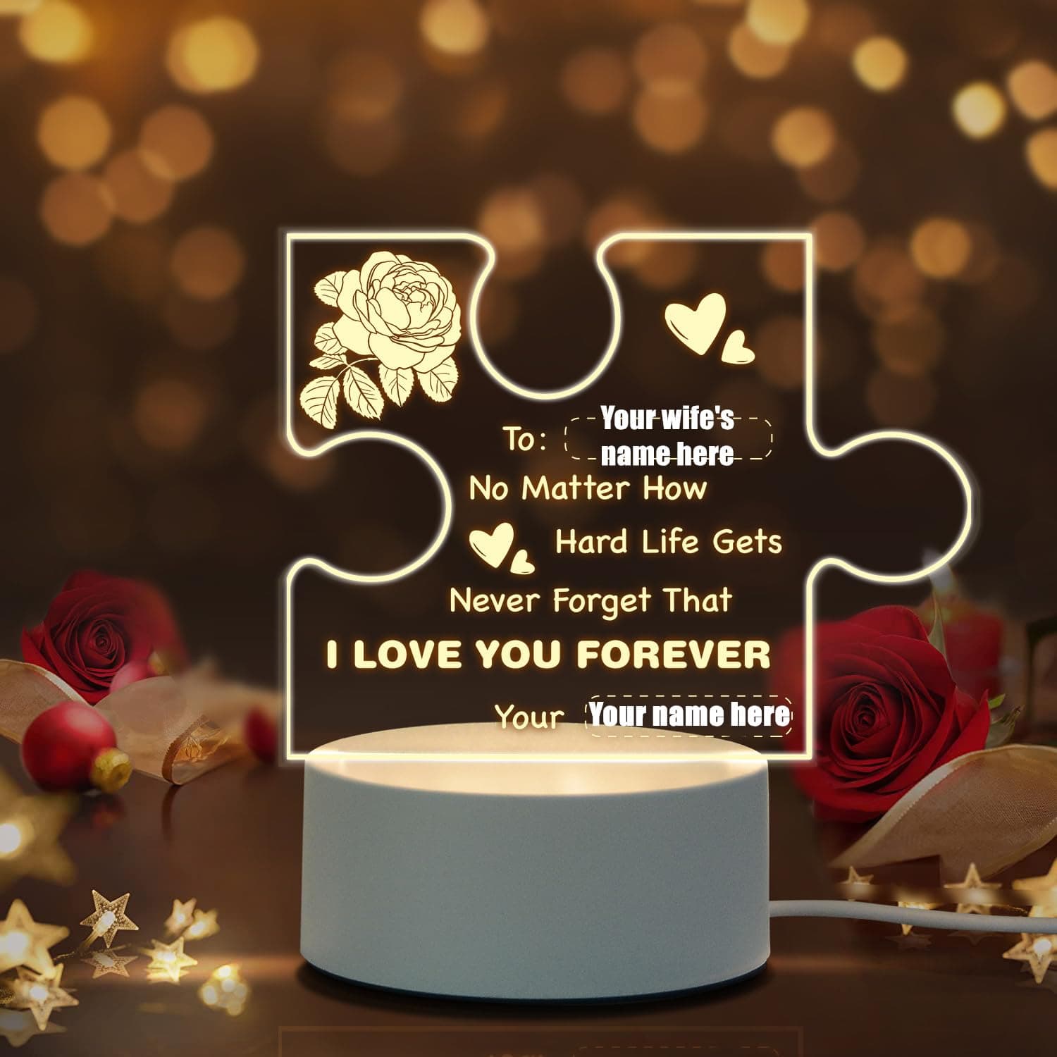 Digi4U Personalized Color-Changing Night Light, Multicolor, Acrylic, Custom Style, Love Theme, Decoration