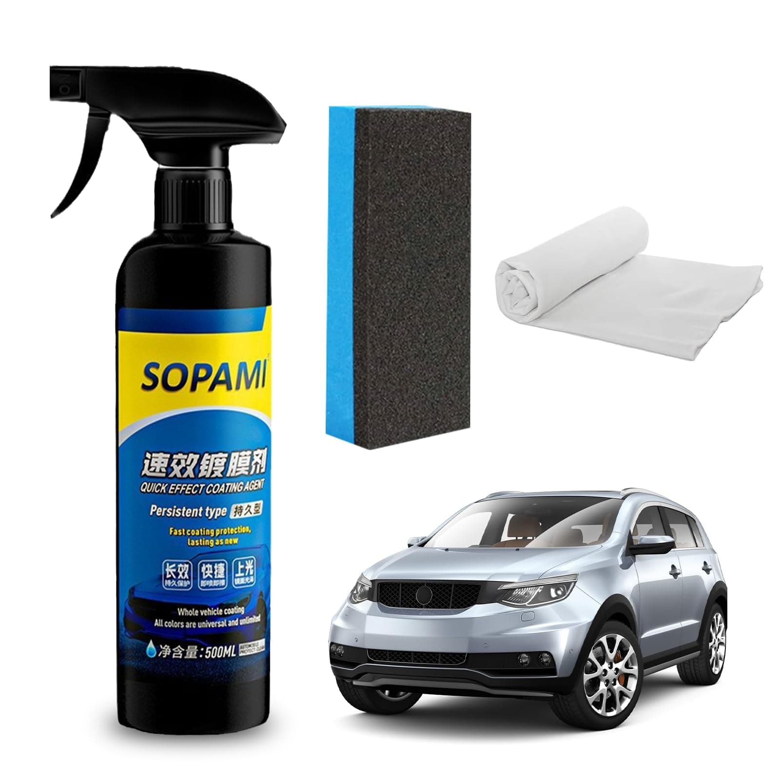 Sopami Car Coating Spray, Sopami Quick Effect Coating Agent, Polish Spray Waterless Wash Wax, 16.9 fl.oz - 500ml (1 Set)