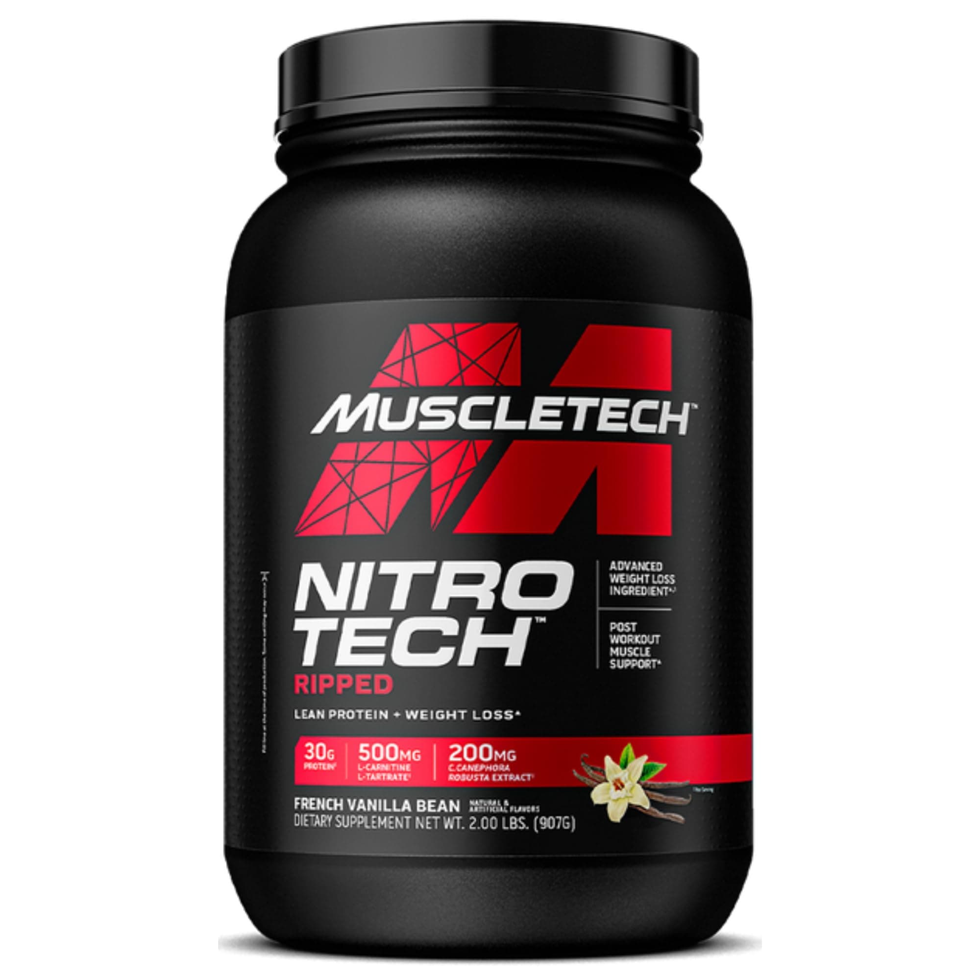 Muscletech Nitro-Tech Ripped Whey Protein Isolate Weight Loss Protein Powder and Post-Workout Muscle Support for Women & Men, French Vanilla Bean Flavor, 2.00 lbs
