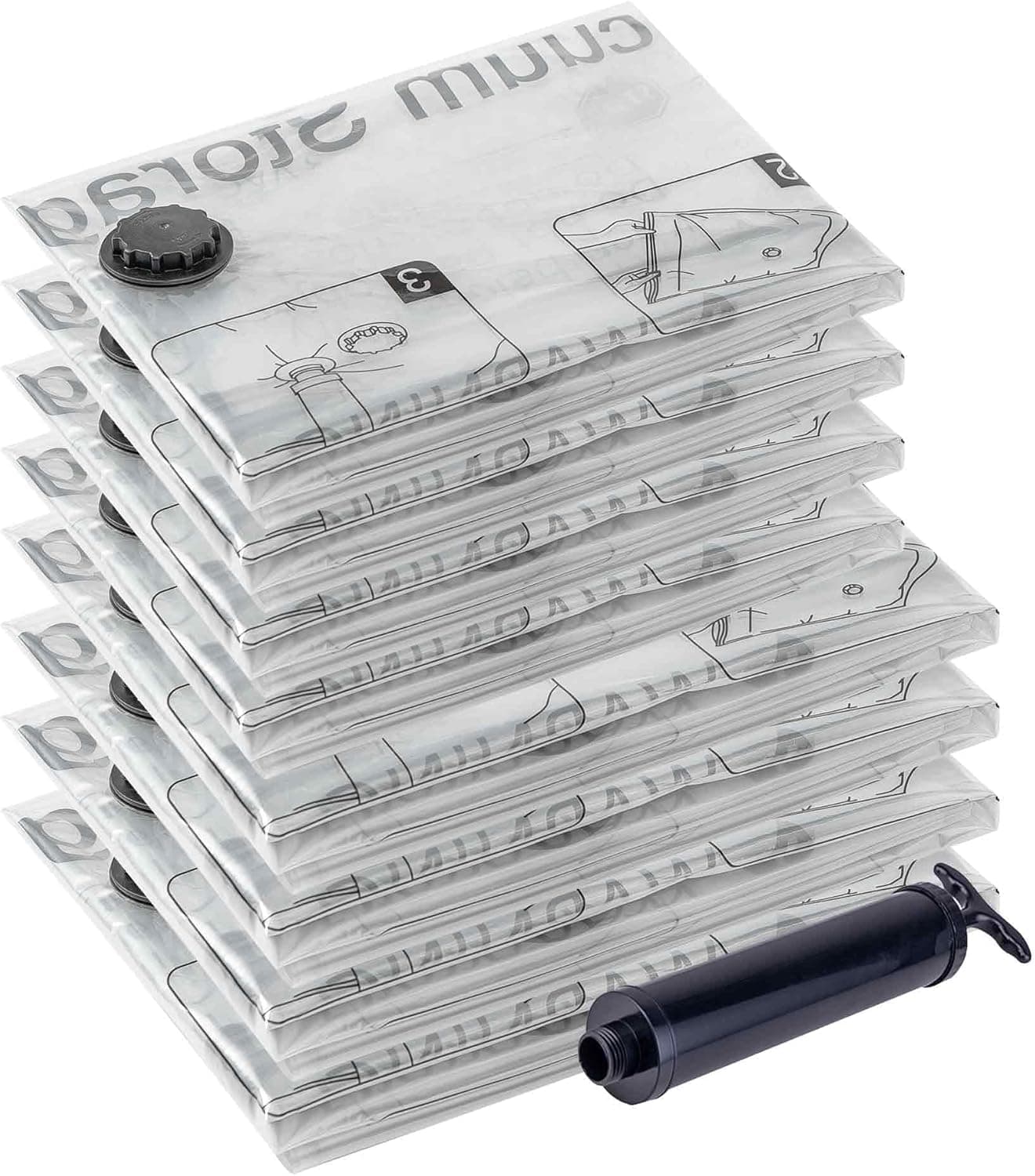 SUOCO Vacuum Storage Bags 8 Pack (4 x Large, 4 x Jumbo) Space Saver Compression Bags with Hand Pump