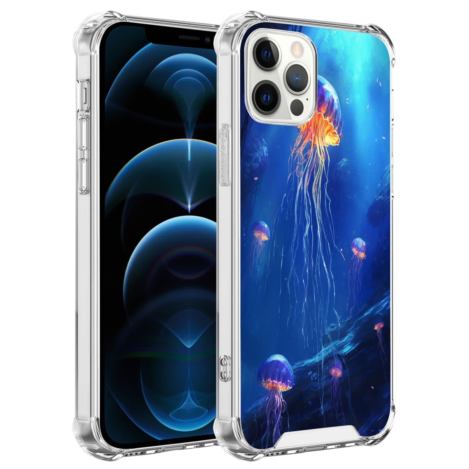 SHENCANG BLUECase for iPhone 12 Pro Max with Jellyfish Designer Art148 Pattern Clear Frame Slim Transparent Soft TPU Shock-Proof Four Corners Reinforced Mobile Phone Case