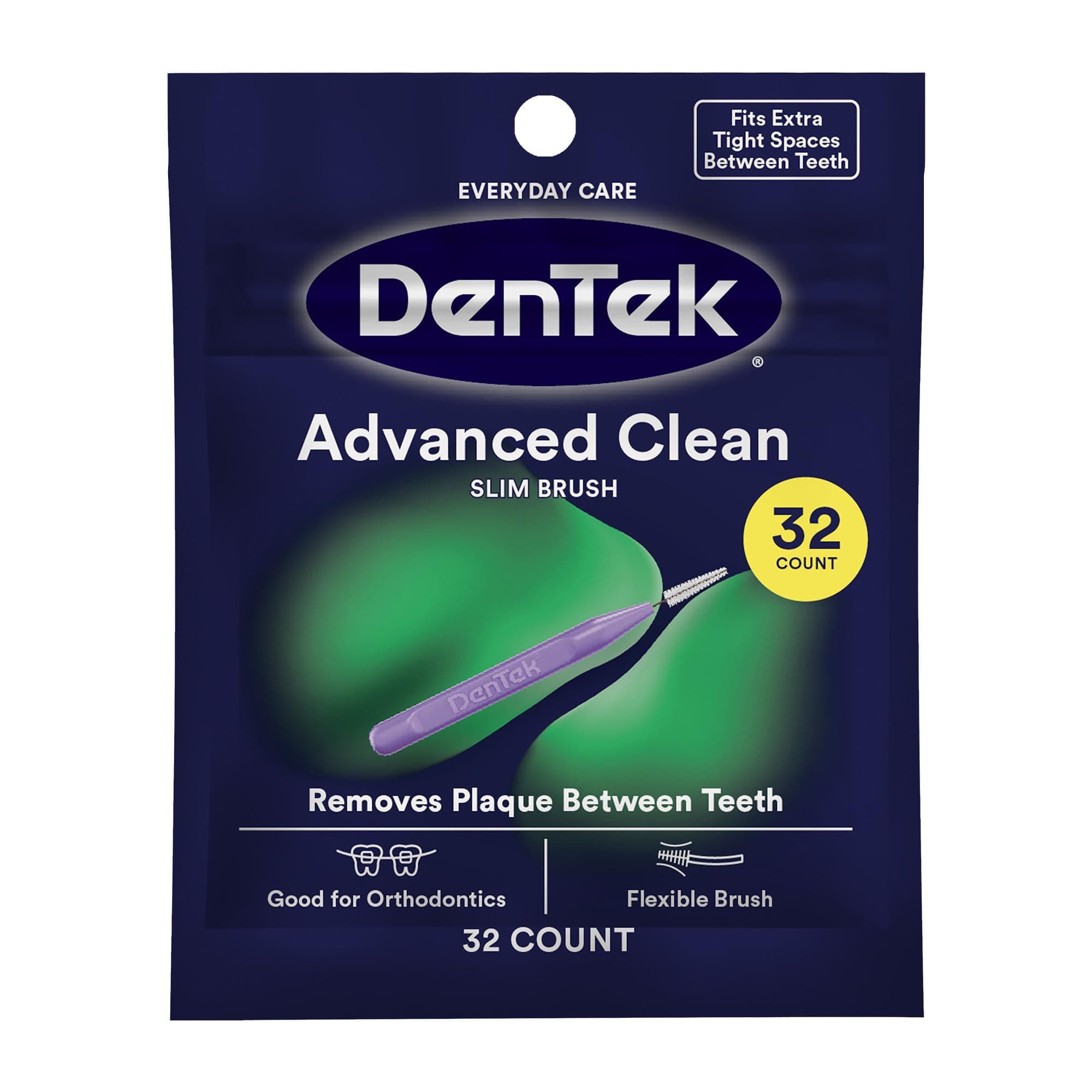 DenTek Slim Brush Advanced Clean, Interdental Brushes for Cleaning Between Tight Teeth, Safe for Braces & Dental Work, 32 Count