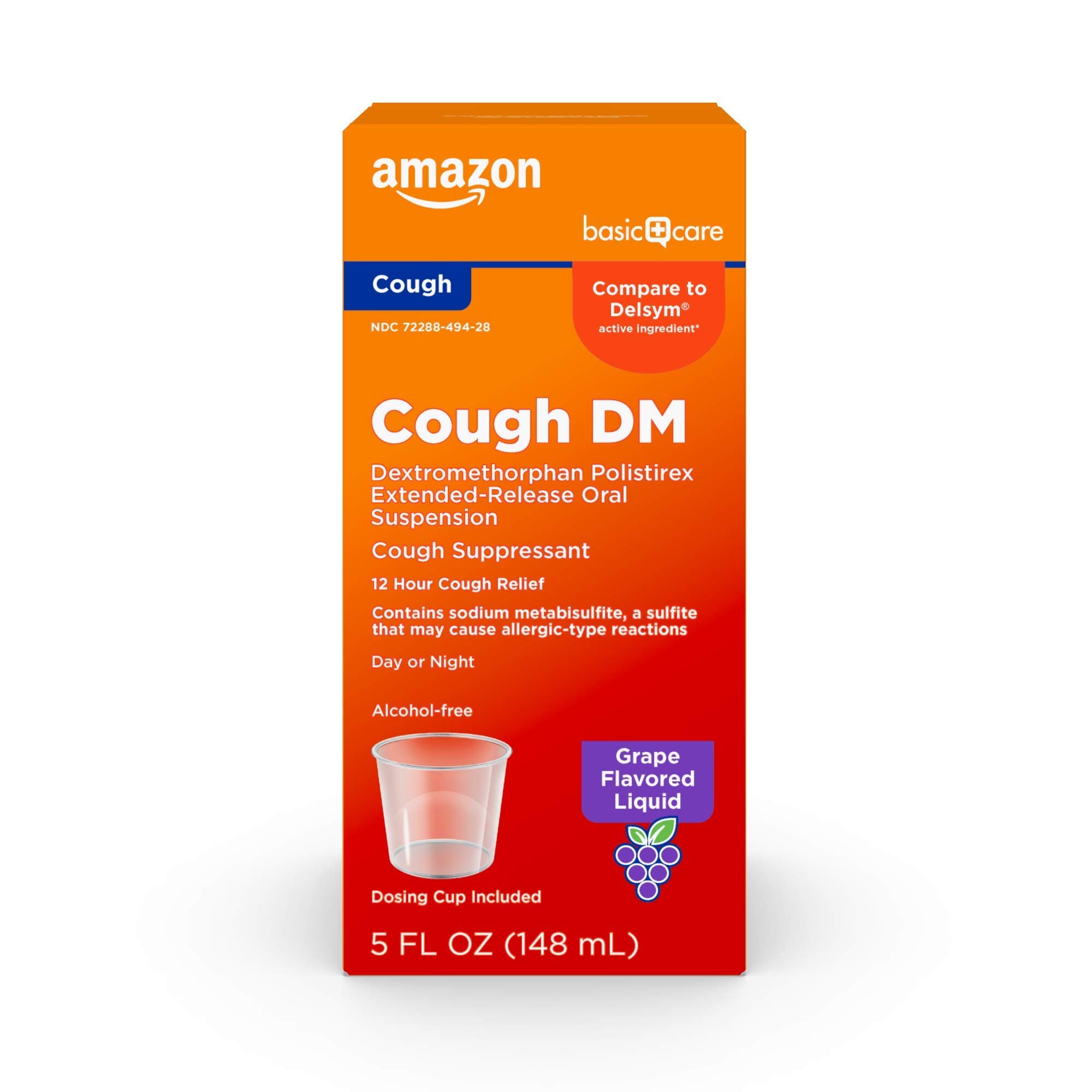 12 Hour Cough DM Syrup, Extended-Release Dextromethorphan, Grape Flavor Cough Medicine, 5 fl oz (1-Pack)