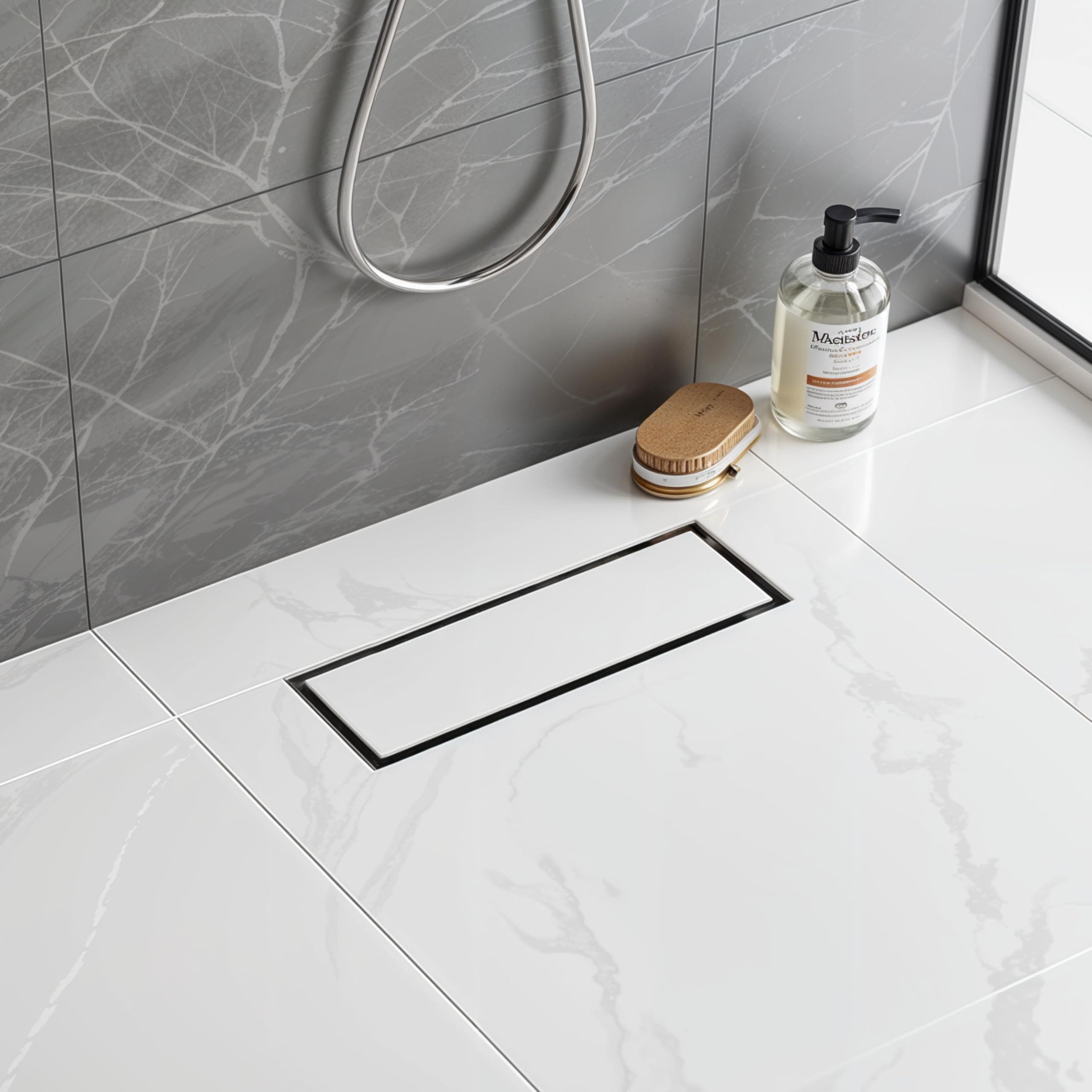 Tile Insert Shower Drain Channel | 12 x 4 Inches Waste Water Floor Drain for 13mm Tile | 304 Stainless Steel Invisible Shower Drain Channel | Drain Channel with Cockroach Trap and Side Hole