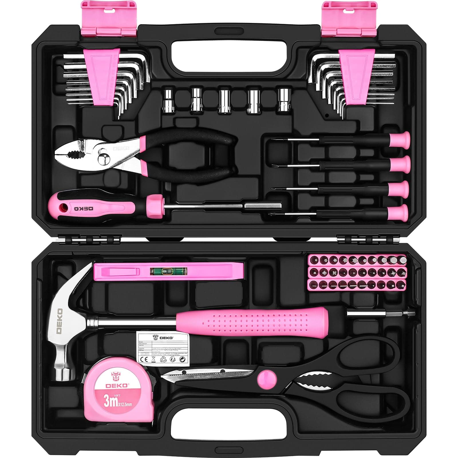 Pink Tool Kit:DEKO Tool Set, Pink Hand Tool Kit DIY for Women 62 Pieces, Ladies Tool Box for Home