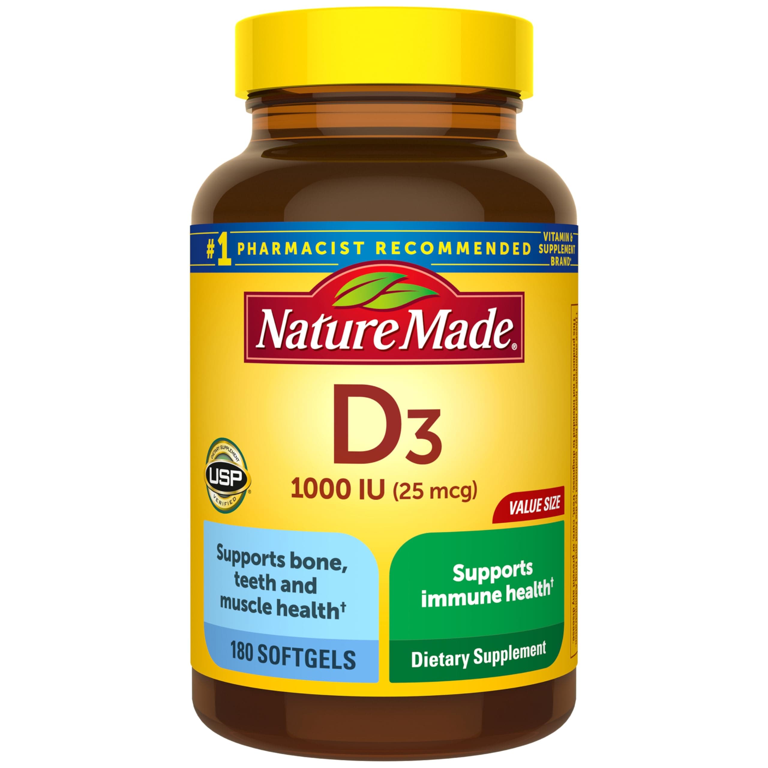 Nature Made Vitamin D3 1000 IU, Value Size, 180-Count Softge