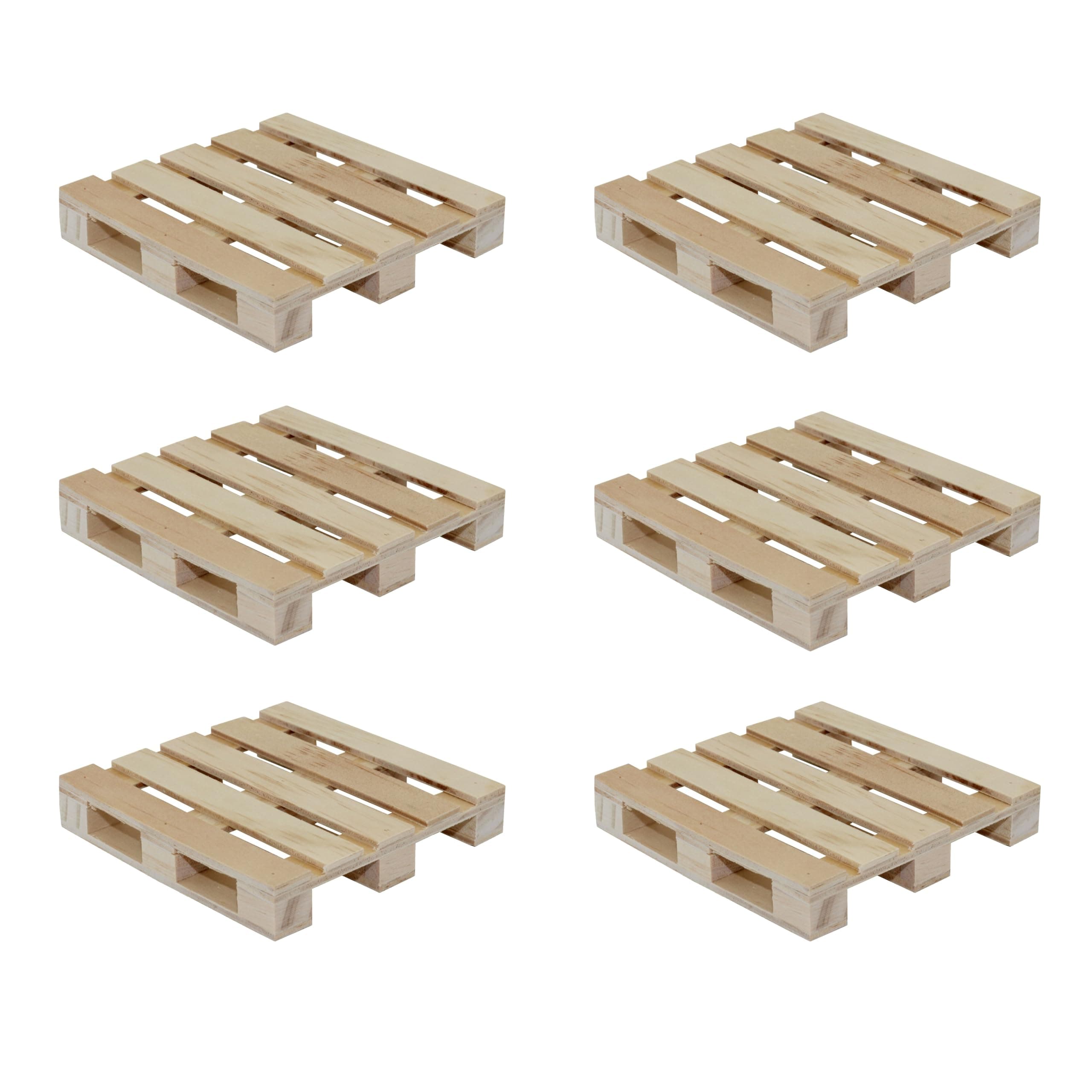 Creative Hobbies 6-Pack Mini Wood Pallet Coasters for Beverages, Hot and Cold Drinks, Mini Building Blocks Stacking, DIY Crafts, 4" x 4" x 11/16"