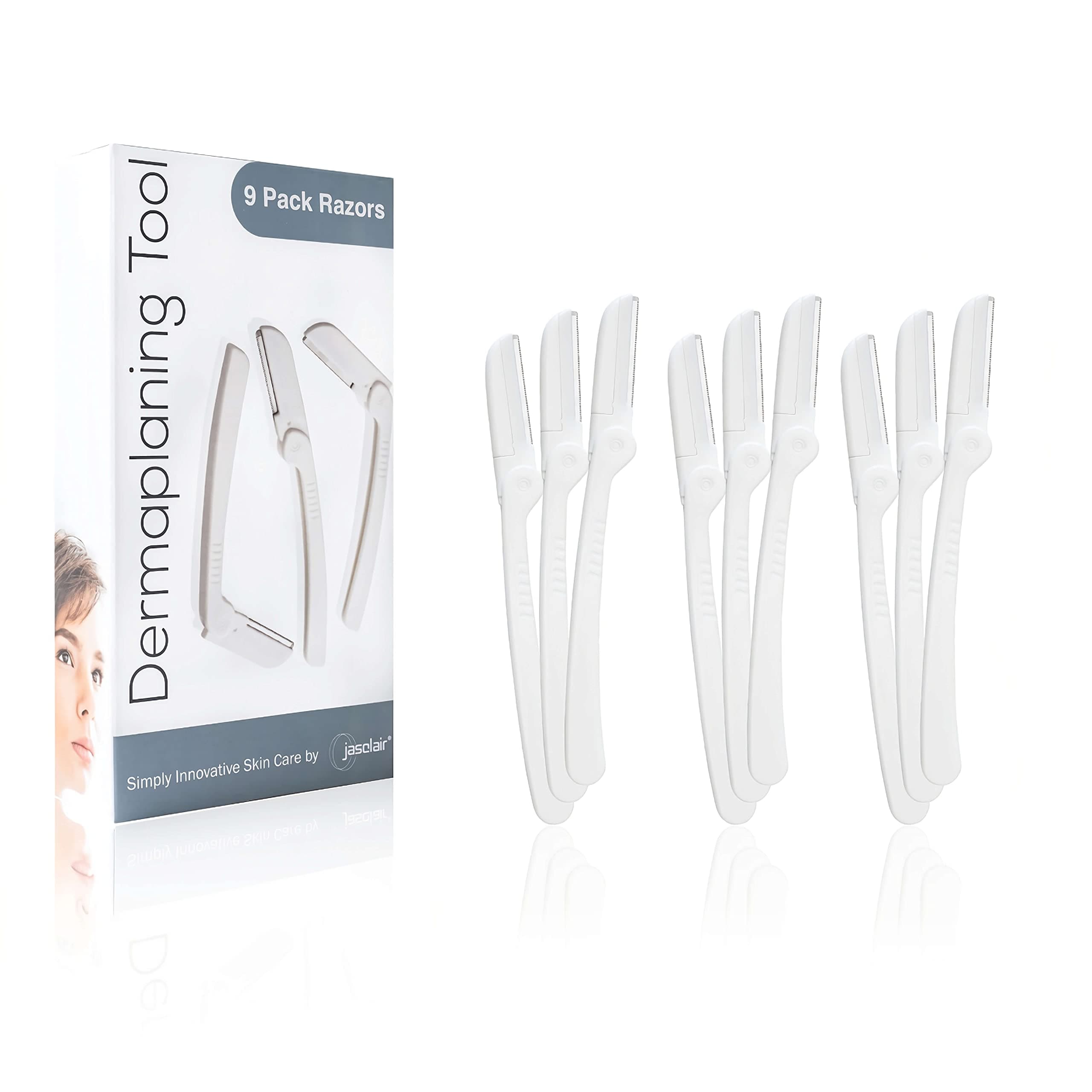 jasclair-Dermaplaning Tool - Easy To Use Dermaplane Razor For Face - Facial Shaver For Women That Helps Exfoliate And Smooth The Skin-9 Count (Pack Of 1)-White