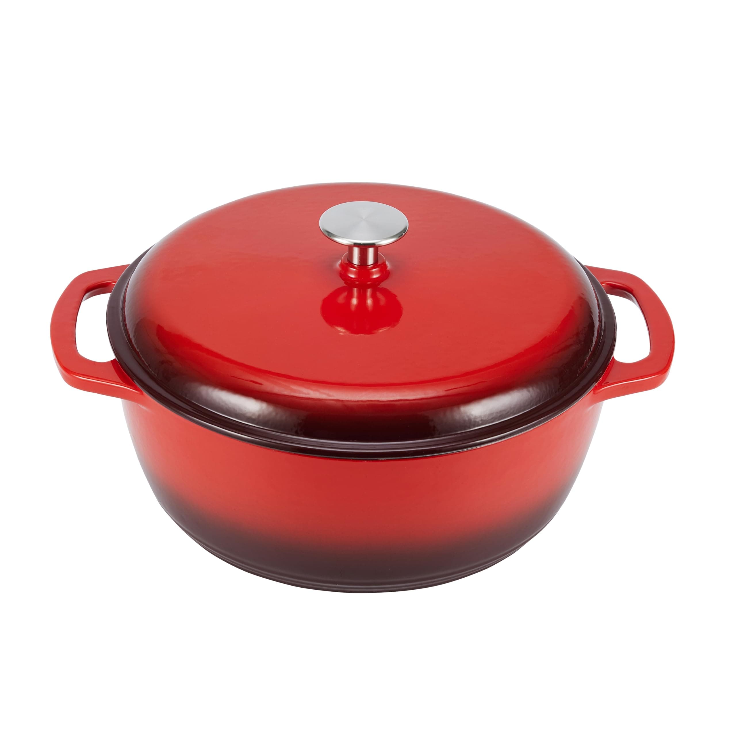Enameled Cast Iron Dutch Oven Pot with Lid, Round, Dual Handles, Heavy-Duty, Oven Safe for Stews, Roasting, Baking, 6-Quart, Red