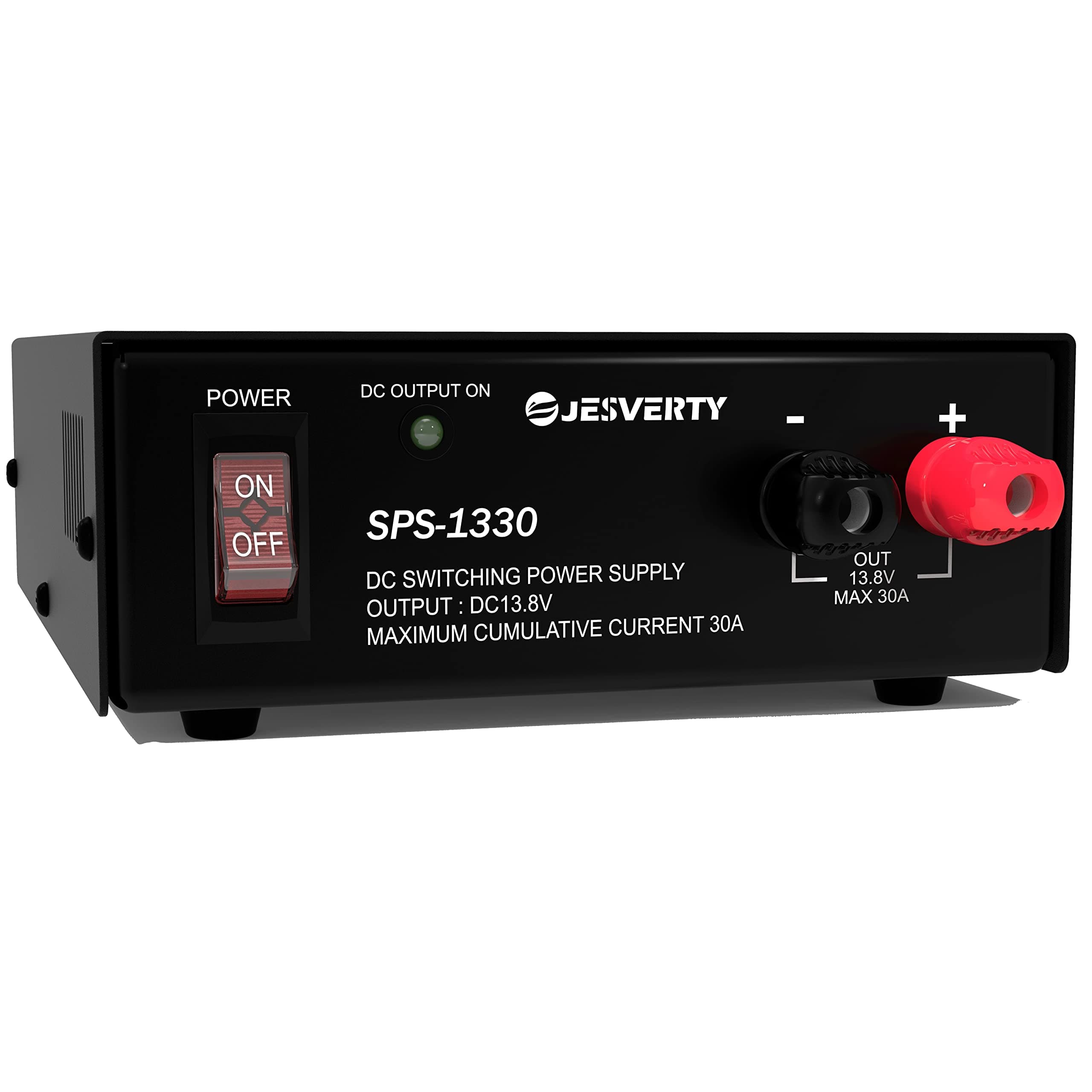 Universal Compact Bench Power Supply- 30 Amp Regulated Home Lab Benchtop AC-to-DC Converter 13.8 Volt, Cooling Fan, Screw Type Terminals, 230V input with UK Plug - Jesverty SPS-1330