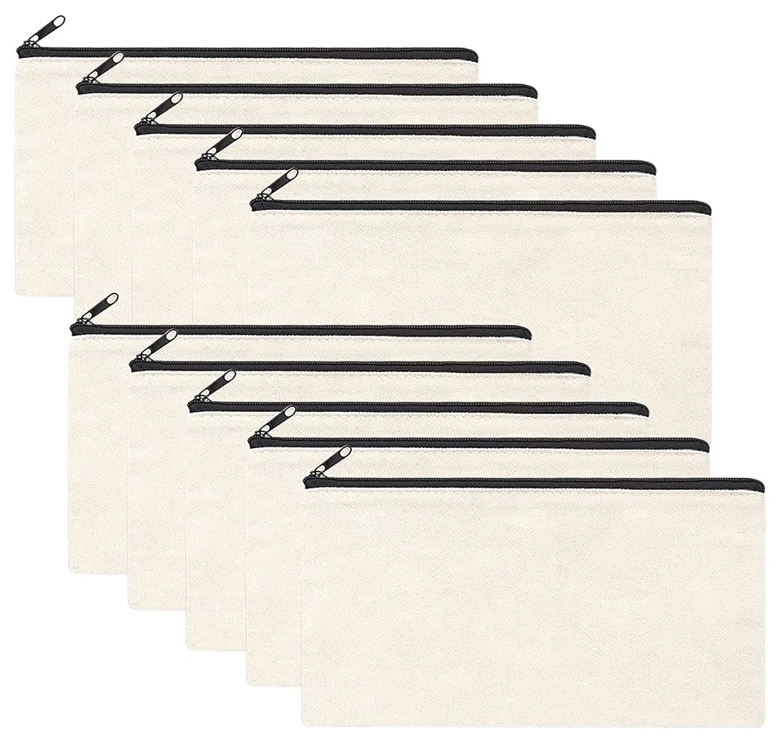 10 Pack Blank DIY Craft Bag Canvas Pen Case Blank Makeup Bags - Canvas Pencil Bag Cotton Canvas Cosmetic Bag Multi-Purpose Travel Cosmetic Bag