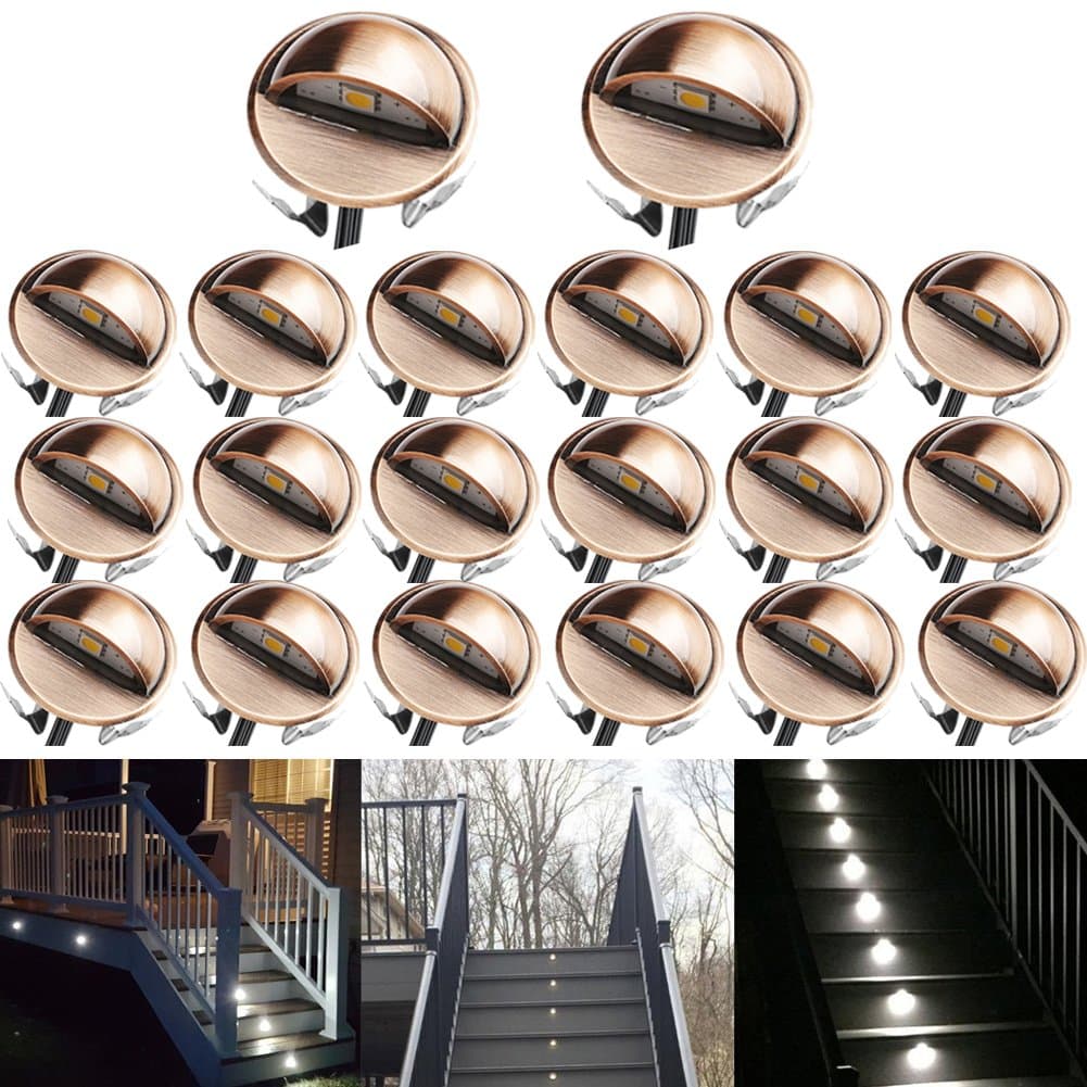 20 Pack QACA 35mm Round Led recessed decking Lights for Bathroom Kitchen stpes Waterproof IP65 Fixture Cold White [Energy Class A]