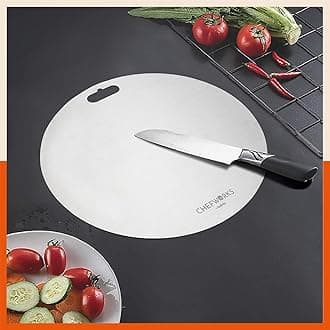 Bathla Chopping Board - Stainless Steel Cutting Board for Kitchen | Kneading,Vegetable and Fruit Cutter |35cm Diameter, 1.5mm Thick | Reversible & Heavy Duty |Round Stainless Steel