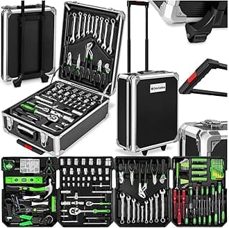 tectake® Portable Tool Box Trolley, 1,200-Piece Kit with 4 Drawers & Wheels, Essential DIY Tools Set, Home & Office Hand Tools, Mechanic Spanner Organiser, Home Improvement Starter Kit