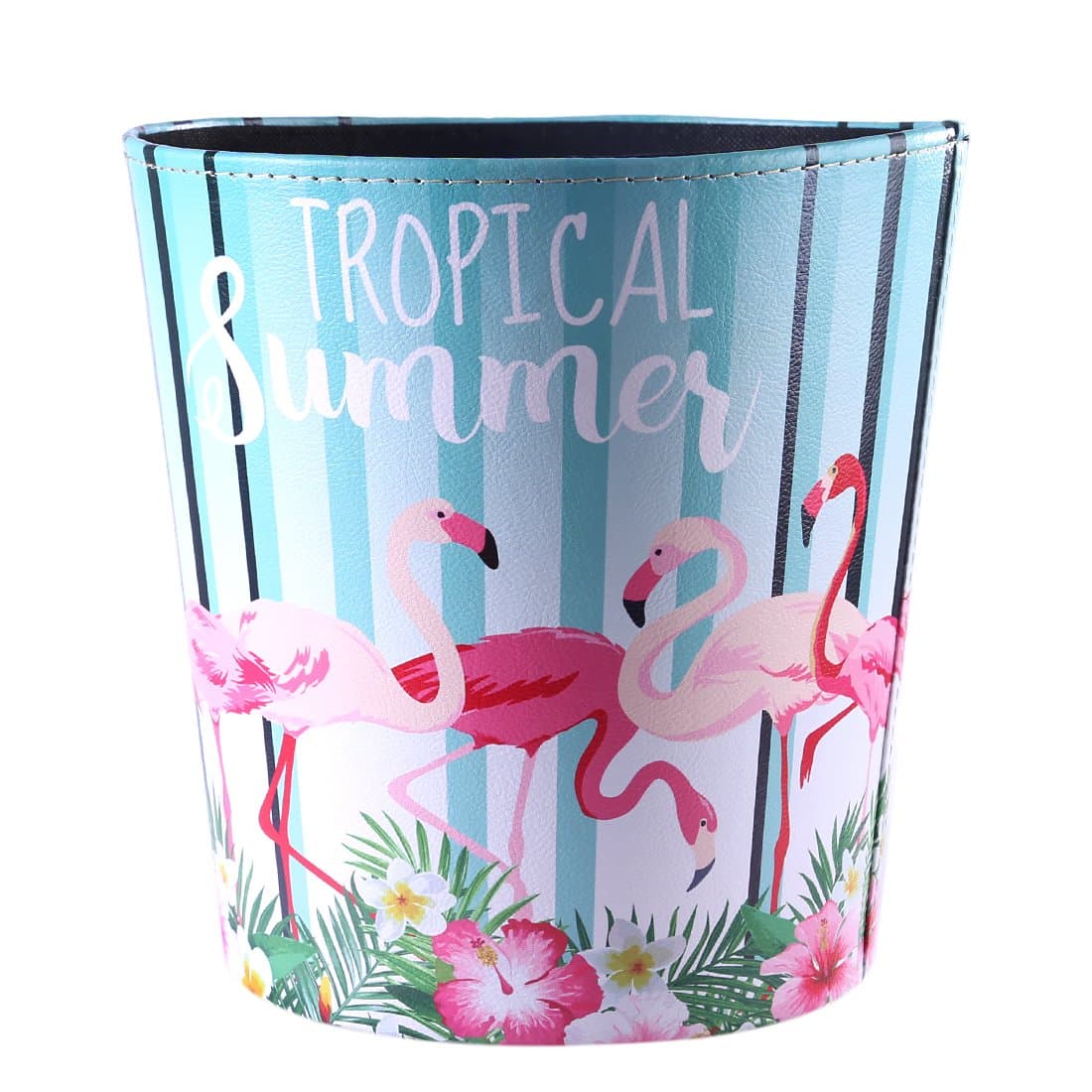 LVPY Waste Bin, Waterproof Design Waste Paper Bin Cute Home Office Leather Basket Dustbin, 10L - Flamingo