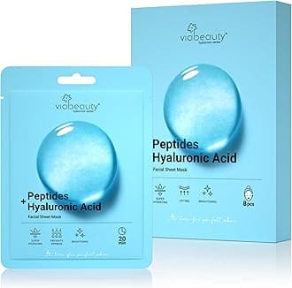 VIABEAUTY 8 Pack Hyaluronic Acid Face Mask with Peptides Complex - Deep Hydra...