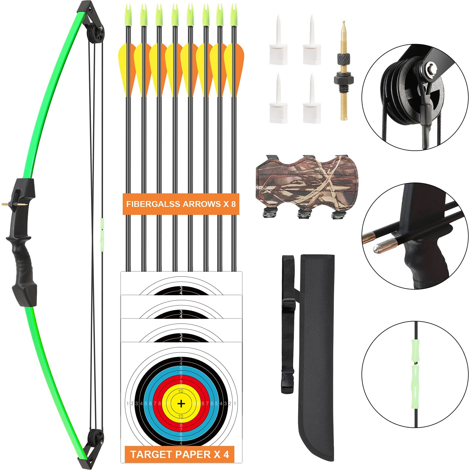 Aimdor Archery Bow and Arrow Set Youth Compound Bow and Arrow Practice Bow Kids Bow Birthday Gift Bow Left and Right Hand Bow Beginner Bow with 8 Arrows and Quiver for Outdoor Hunting Practice