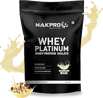 NAKPRO Platinum Whey Protein Isolate 1kg Milk Masala | 28g Protein, 6.4g BCAA | Trustified Certified 100% Authentic Supplement Powder & No Adulteration | Low Carbs, Fast Absorbing Whey Protein Powder