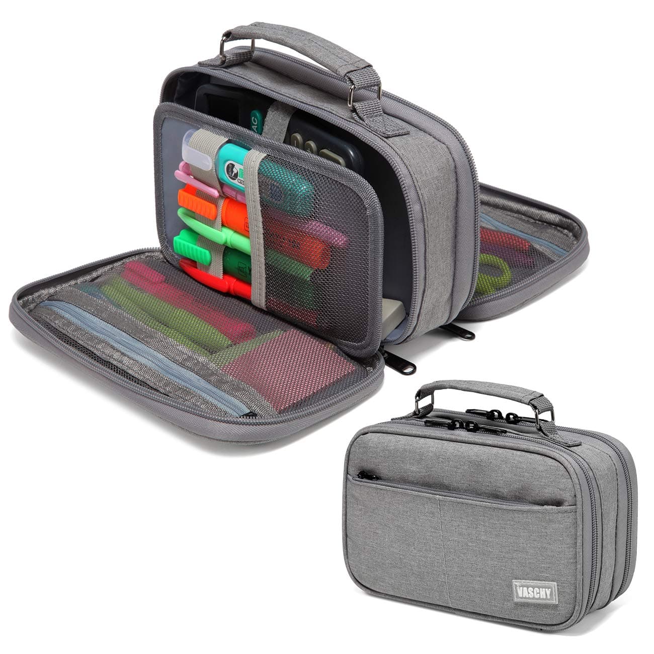 Pencil Case,VASCHY Large Pencil Pouch with Compartments for Middle School,Work,Office Pen Organizer Holder School Supply Gray
