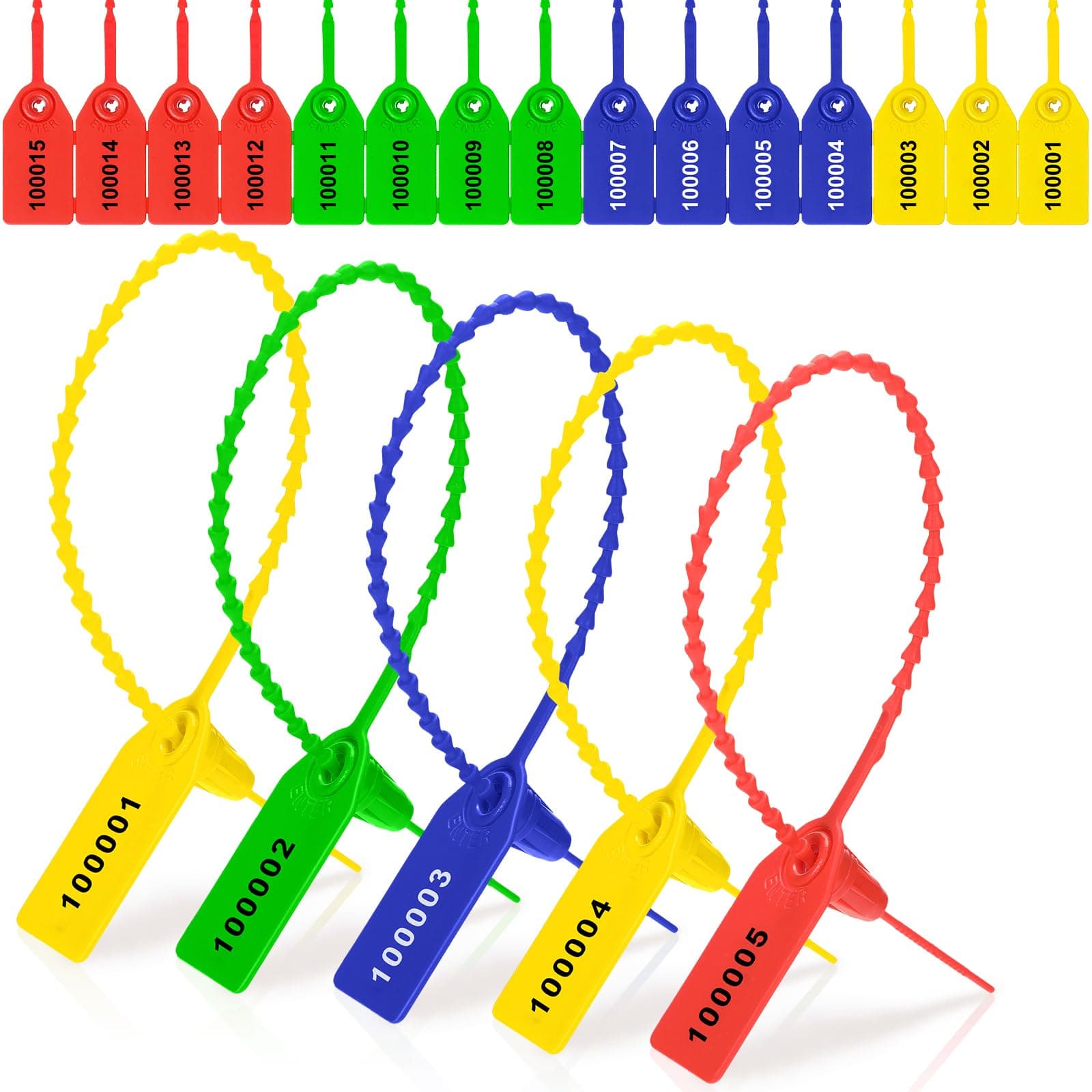 Roowest 1000 Pcs Plastic Tamper Seals Fire Extinguisher Tags Security Tags Seals Safety Numbered Zip Ties Labels Safety Disposable Self Locking Signage 250 mm Length (Colorful)