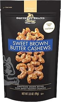 Squirrel Brand Sweet Brown Butter Cashews, 3.5 Ounces Resealable Bag, Gluten Free, Vegetarian