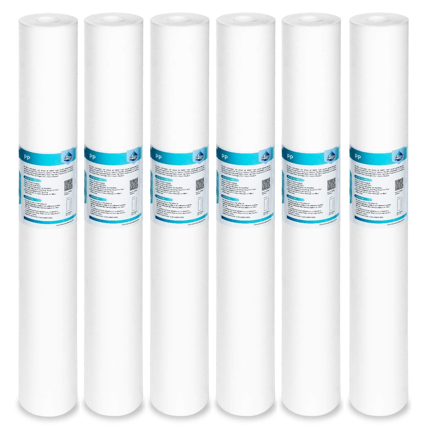 Membrane Solutions 1 Micron Sediment Water Filter Replacement Polypropylene Cartridge 20"x2.5" for Whole House Filter System - 6 Pack