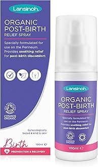 Lansinoh Organic Perineal Spray - 100ml - Cooling Post-Birth Relief - 99% Natural Ingredients (with Aloe Vera, Chamomile & Cucumber) - Gentle on Sensitive Skin - Hospital Bag Maternity Essentials