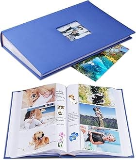 Photo Album 4x6 Hold 402 Photos with Memo Slip-in Pockets Photo Book, Linen Cover Picture Photo Albums with Writing Space for Wedding Family Baby Vacation Mother's Day Blue