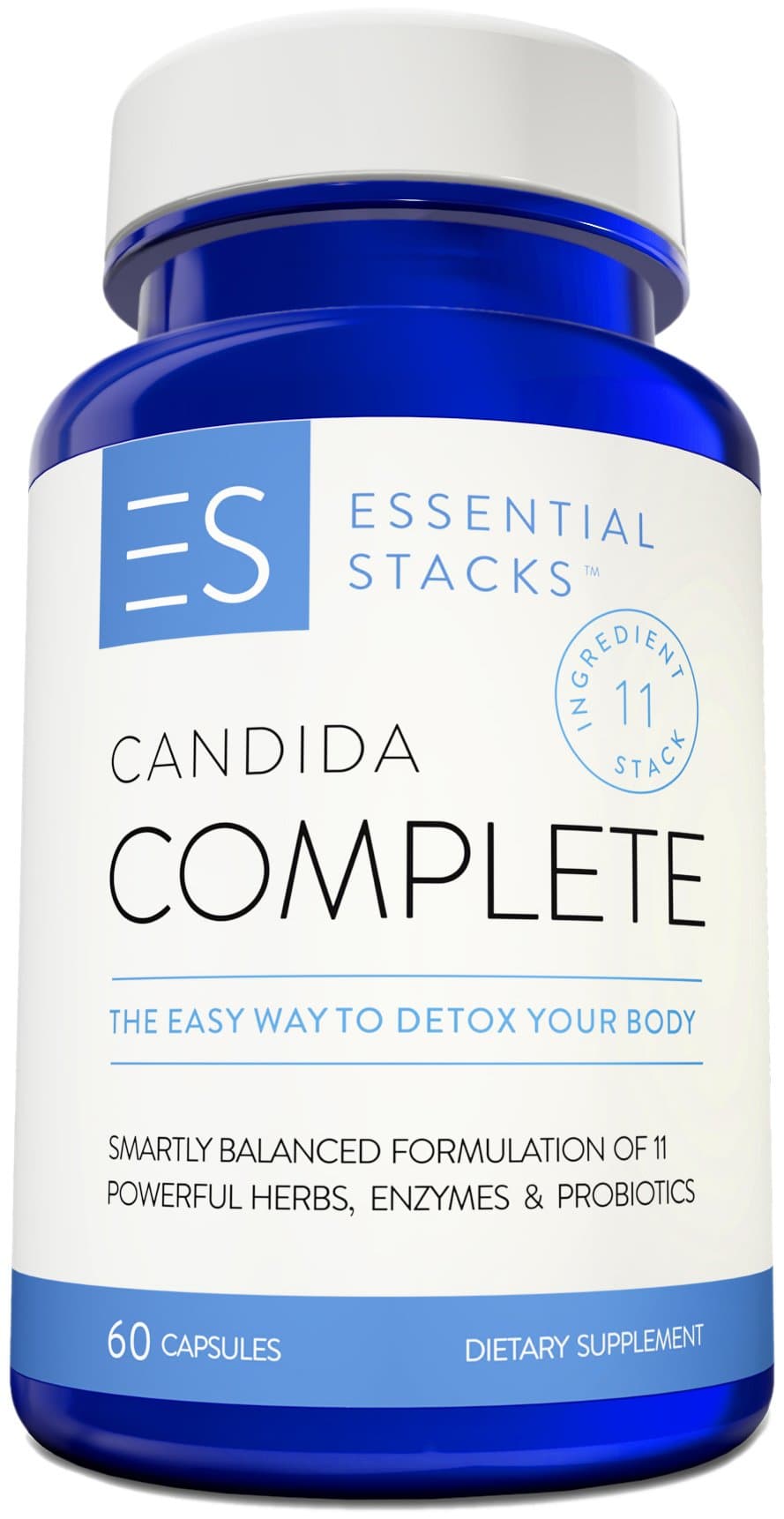 Essential Stacks 11-In-1 Candida Cleanse Support Supplement with Herbs, Enzymes & Probiotics For Women & Men