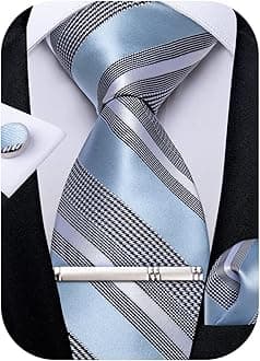 Mens Striped Tie Silk Woven Necktie and Pocket Square Cufflinks Tie Clip Set Wedding Business Formal Gift Tie for Men