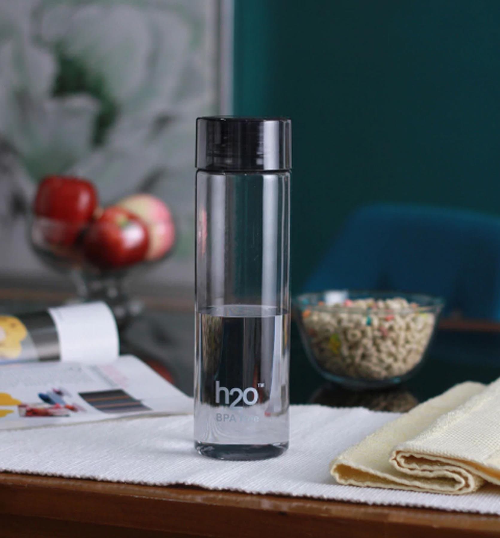 H2O Plastic Water Bottle, 1 Litre, Black