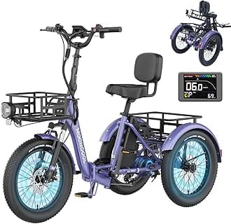 MOONCOOL Electric Trike for Adults, 500W/750W 48V Electric Tricycle for Adults Peak Power 1500W, 20"x3.0" Fat Tire 3 Wheel Electric Bike, Folding Aluminum Adult Tricycle with Removable Battery