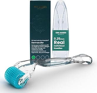 Gin Amber Beauty Derma roller (0.25mm) - 192 Real Individual Needles, Microdermabrasion Device for Skin Care, Serum Absorption with Microneedling, Safe and Painless Revitalizer Tool, Hygienic Case