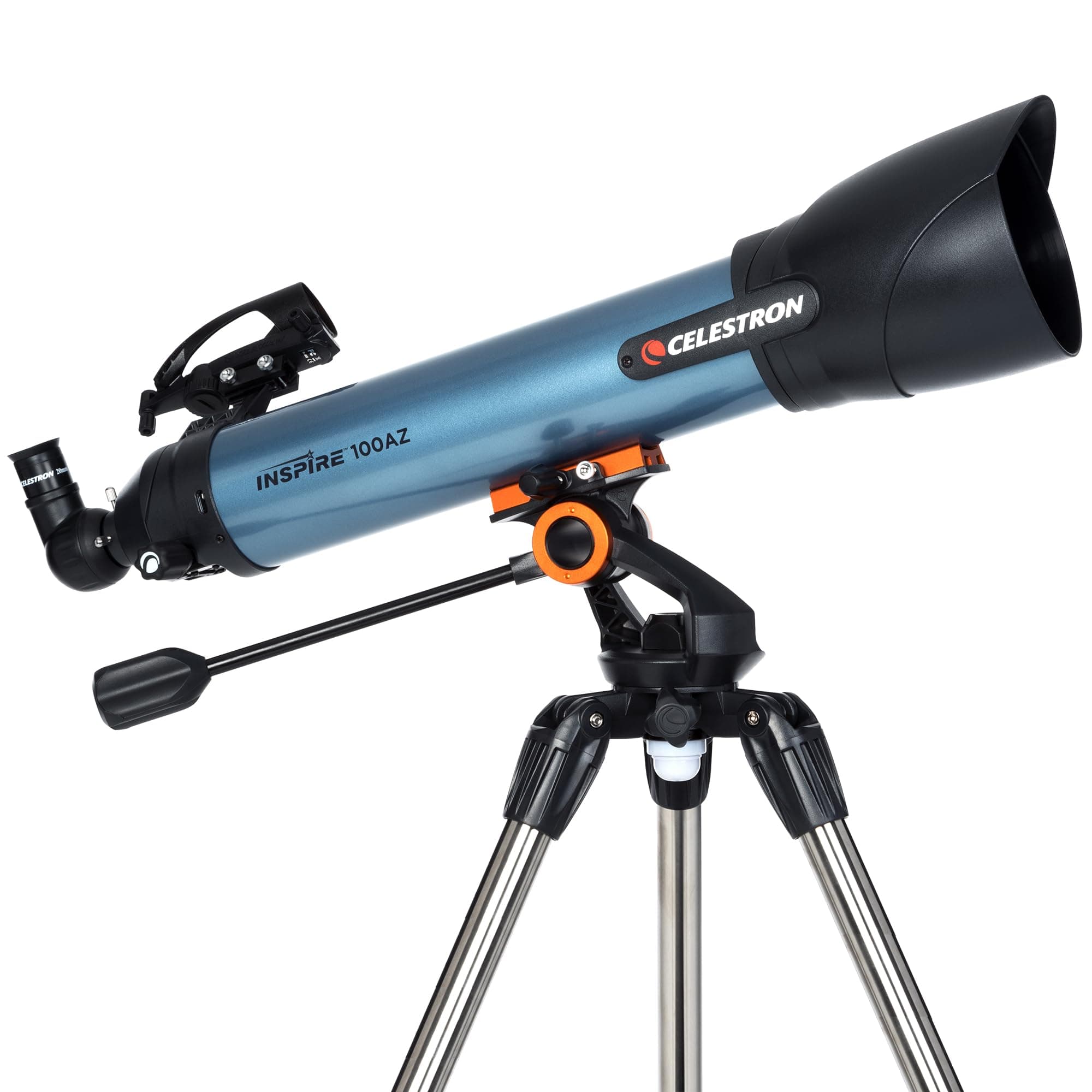 Celestron 22403 Inspire 100AZ Refractor Smartphone Adapter Built-In Refracting Telescope - Blue