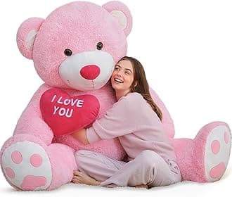 MaoGoLan Giant Teddy Bear 5ft - I Love You Red Heart Big Pink Stuffed Animal - Jumbo Valentines Teddy for Girlfriend, Boyfriend, Wife, Lover - Anniversary, Birthday