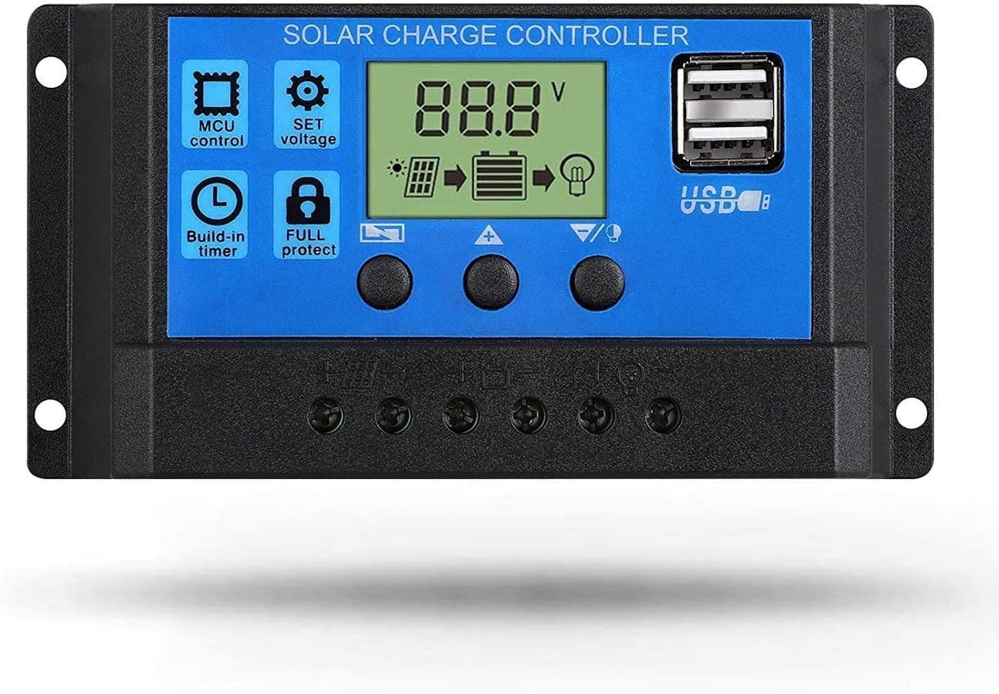 Solar Charge Controller, ARCELI 30A Solar Panel Controller 12V/24V PWM Auto Parameter Adjustable LCD Display Solar Panel Battery Regulator with Dual USB Port