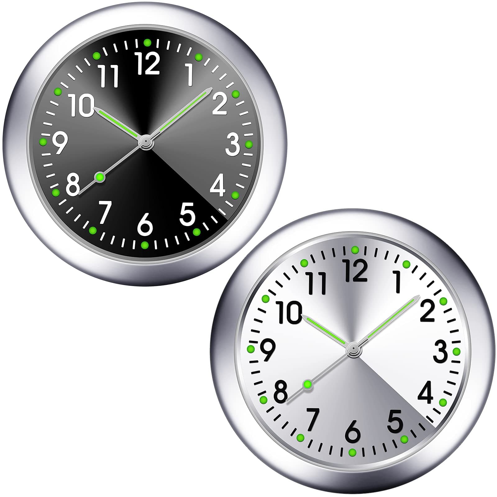 2 Pieces Stick on Dashboard Car Clock Mini Tiny Small Luminous Disposable Car Vent Clocks Watch for Dashboard Boat Bike Home(Black, White)