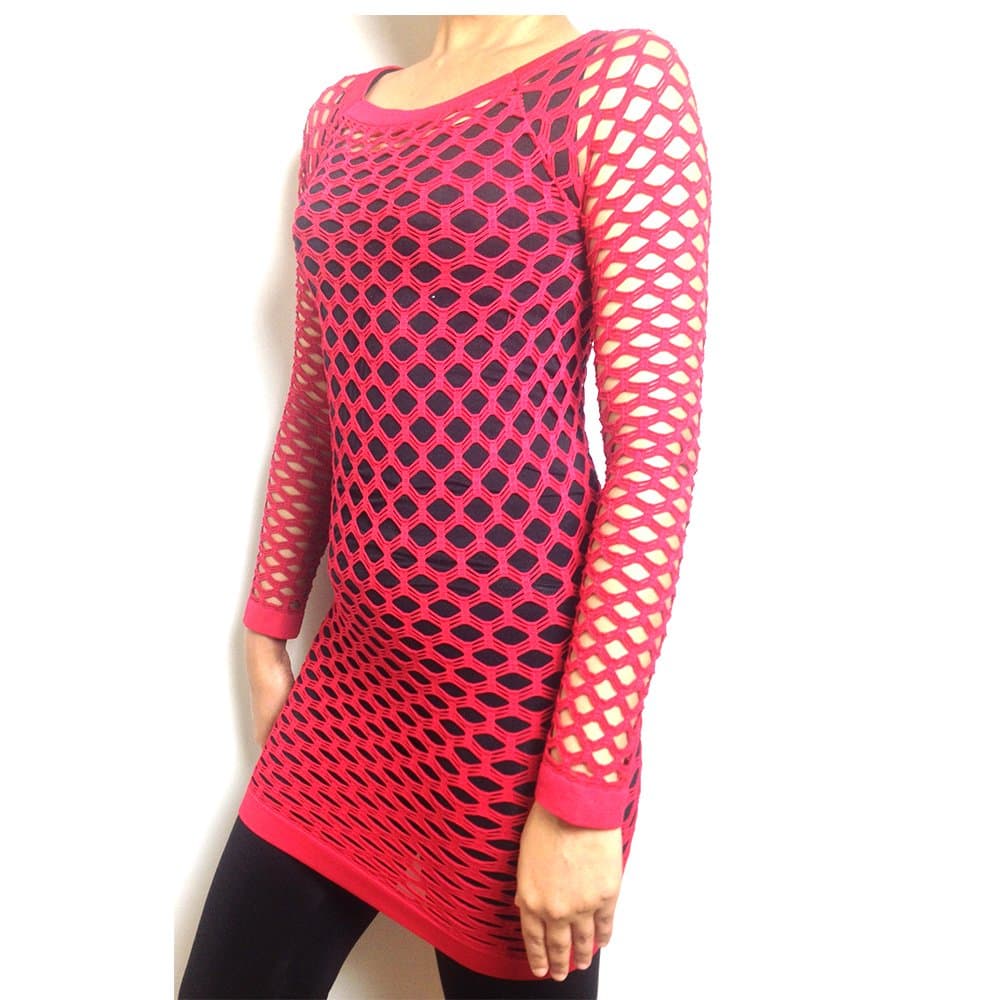 TD CollectionsTD Women's Elastic Nylon-Spandex Long Sleeve Fishnet Layer Blouse Top