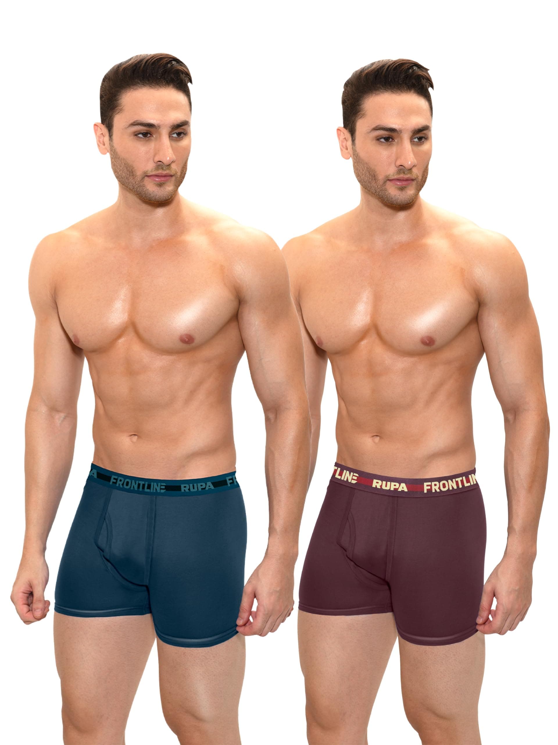 Solid Hunk Long Trunk for Men, 100% Cotton Fabric, Outer Elastic, Colors May Vary Pack of 2