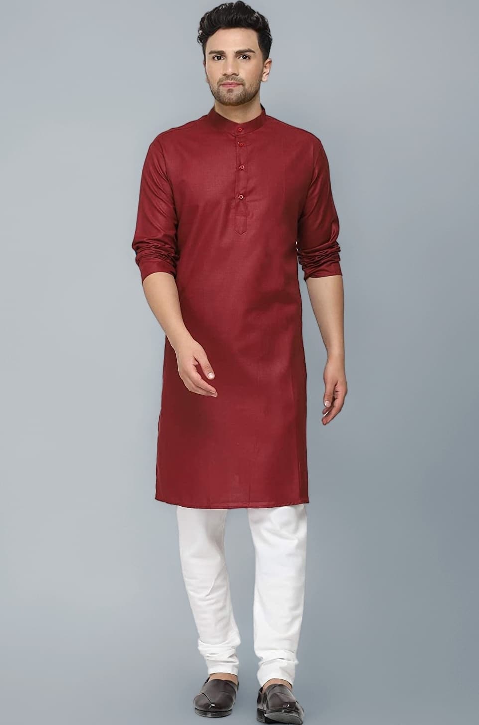 Multi Colored Cotton Plain Men's Ethnic Kurta Only